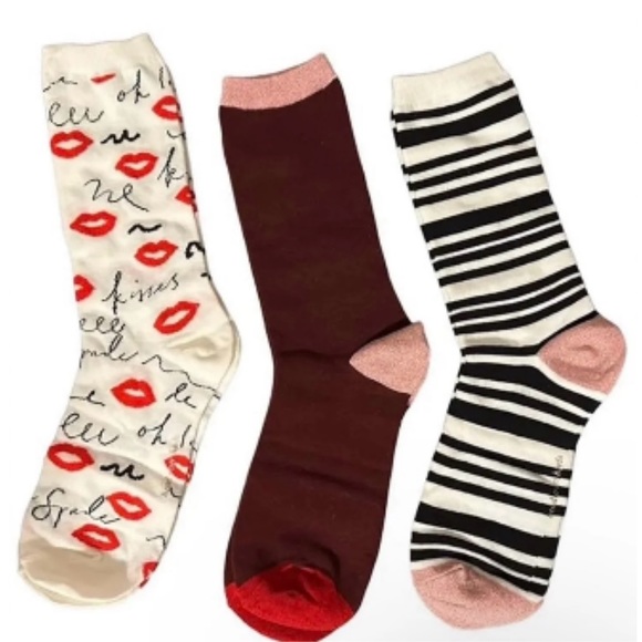 Brand New! Kate Spade 3-Pack Socks Women’s One Size, Kisses Striped Crew Socks - Picture 4 of 4